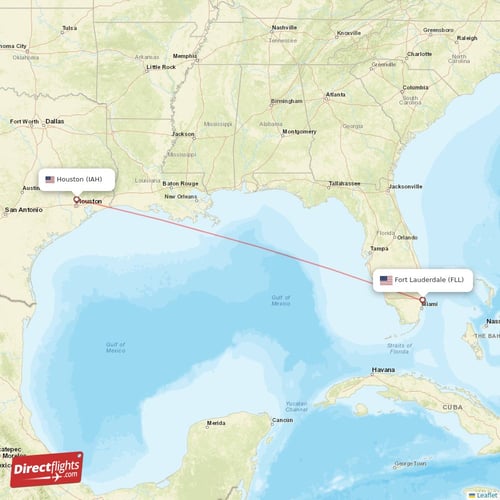 Fort Lauderdale - Houston direct flight map