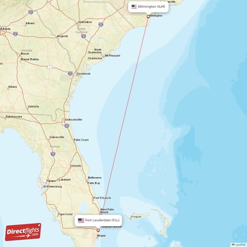 Fort Lauderdale - Wilmington direct flight map