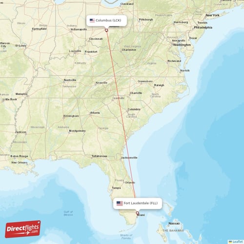 Fort Lauderdale - Columbus direct flight map