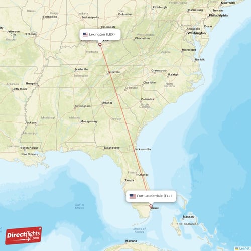 Fort Lauderdale - Lexington direct flight map