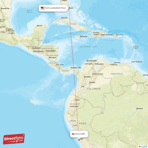 Fort Lauderdale - Lima direct flight map