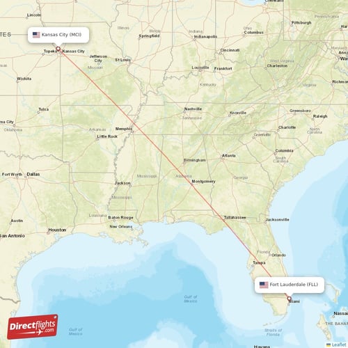 Fort Lauderdale - Kansas City direct flight map