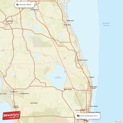 Fort Lauderdale - Orlando direct flight map