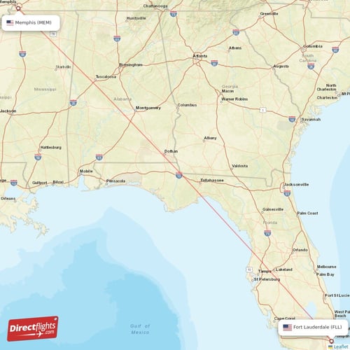 Fort Lauderdale - Memphis direct flight map