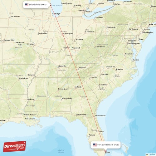 Fort Lauderdale - Milwaukee direct flight map