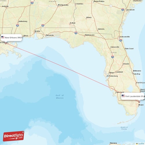 Fort Lauderdale - New Orleans direct flight map