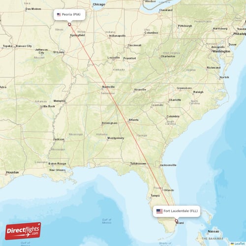 Fort Lauderdale - Peoria direct flight map