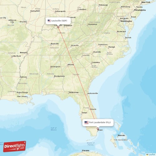 Fort Lauderdale - Louisville direct flight map