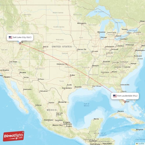 Fort Lauderdale - Salt Lake City direct flight map