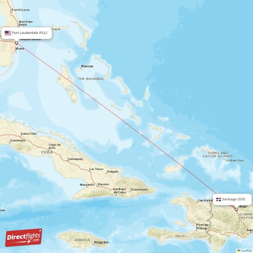 Fort Lauderdale - Santiago direct flight map