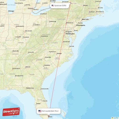 Fort Lauderdale - Syracuse direct flight map