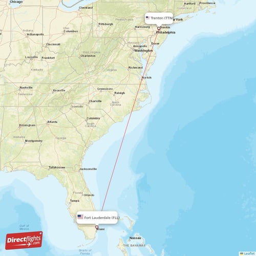 Fort Lauderdale - Trenton direct flight map
