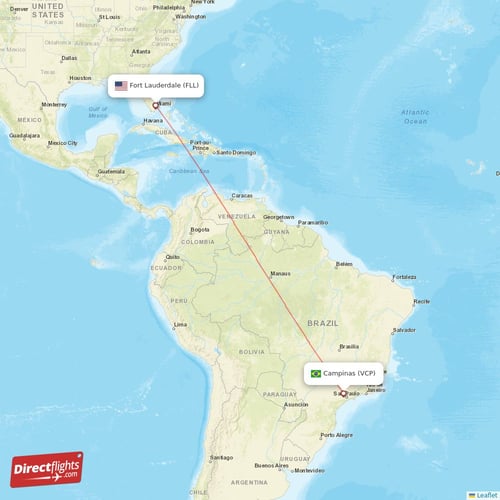Fort Lauderdale - Campinas direct flight map