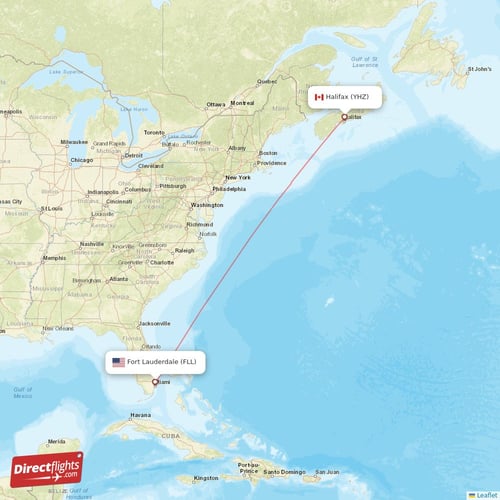Fort Lauderdale - Halifax direct flight map