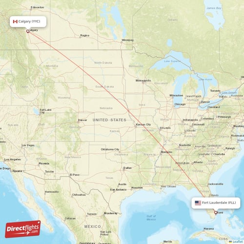 Fort Lauderdale - Calgary direct flight map