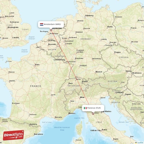 Florence - Amsterdam direct flight map