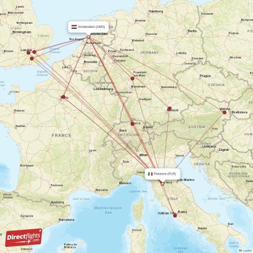 Florence - Amsterdam direct flight map