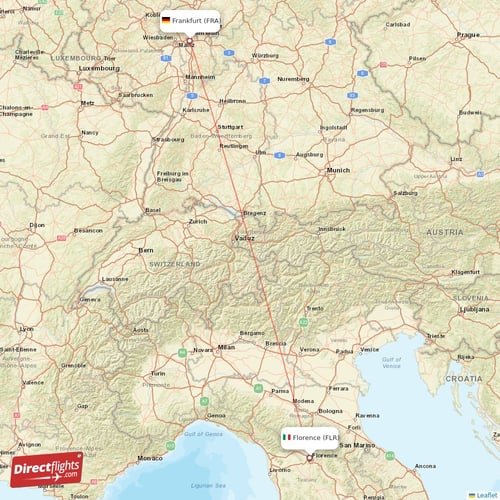 Florence - Frankfurt direct flight map