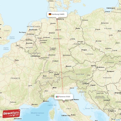 Florence - Hamburg direct flight map
