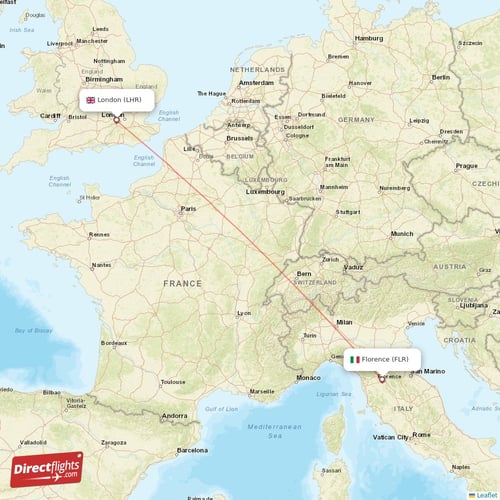 Florence - London direct flight map