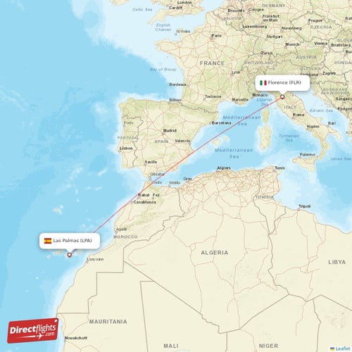 Florence - Las Palmas direct flight map