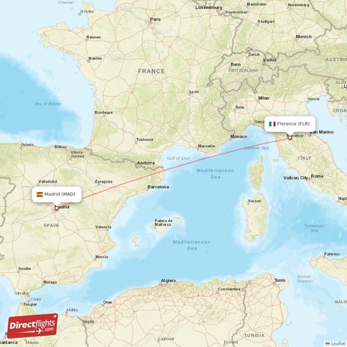 Florence - Madrid direct flight map