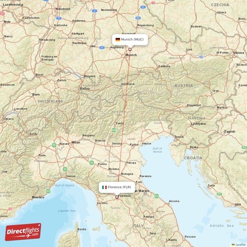 Florence - Munich direct flight map