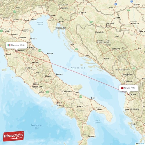 Florence - Tirana direct flight map