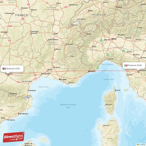 Florence - Toulouse direct flight map
