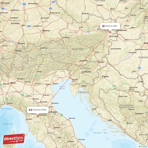Florence - Vienna direct flight map