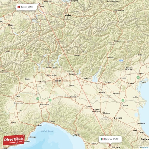Florence - Zurich direct flight map