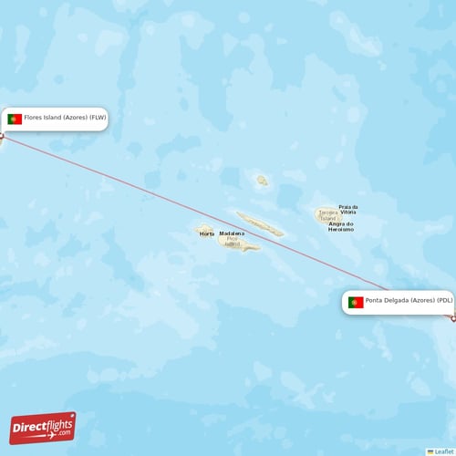 Flores Island (Azores) - Ponta Delgada (Azores) direct flight map