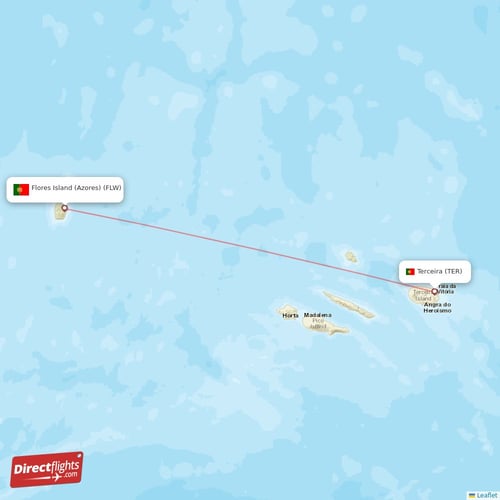 Flores Island (Azores) - Terceira direct flight map