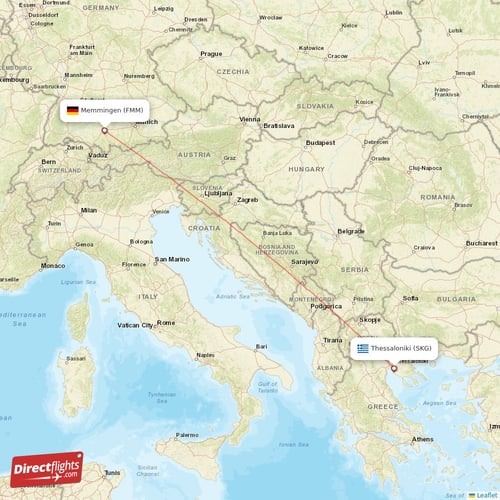 Memmingen - Thessaloniki direct flight map
