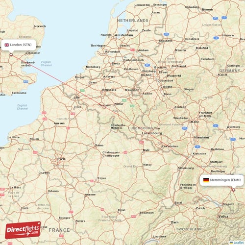 Memmingen - London direct flight map