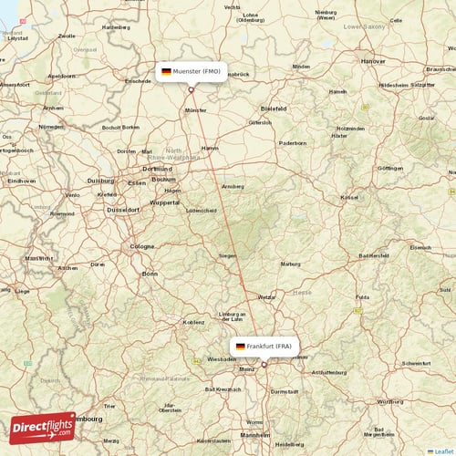 Muenster - Frankfurt direct flight map
