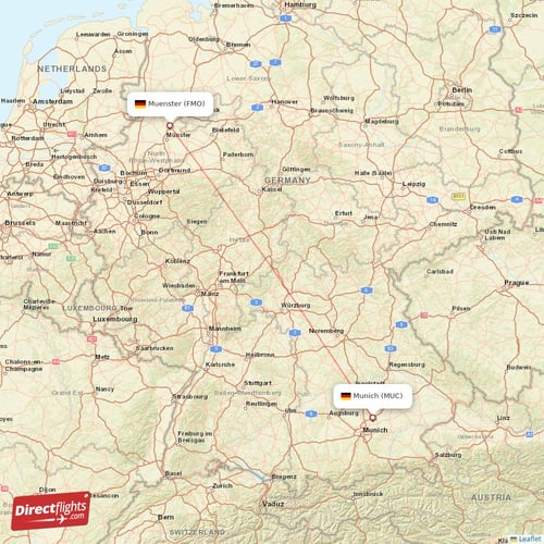 Muenster - Munich direct flight map