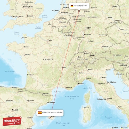 Muenster - Palma de Mallorca direct flight map