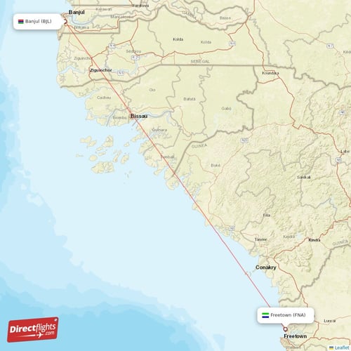 Freetown - Banjul direct flight map