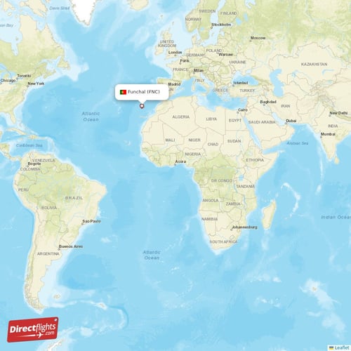 Funchal - Reykjavik direct flight map