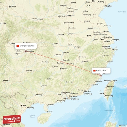 Fuzhou - Chongqing direct flight map