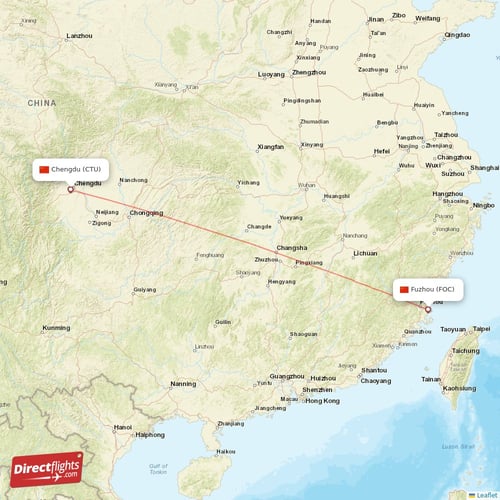 Fuzhou - Chengdu direct flight map