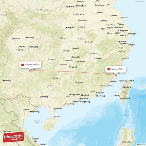 Fuzhou - Guiyang direct flight map