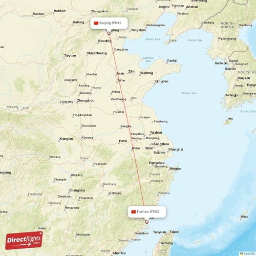 Fuzhou - Beijing direct flight map