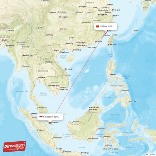 Fuzhou - Singapore direct flight map