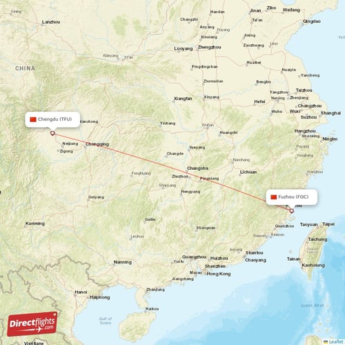 Fuzhou - Chengdu direct flight map