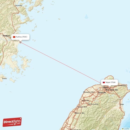 Fuzhou - Taipei direct flight map