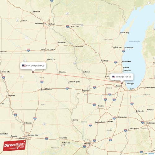 Fort Dodge - Chicago direct flight map