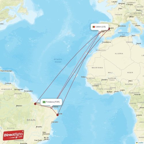 Direct flights from Fortaleza to Lisbon, FOR to LIS nonstop