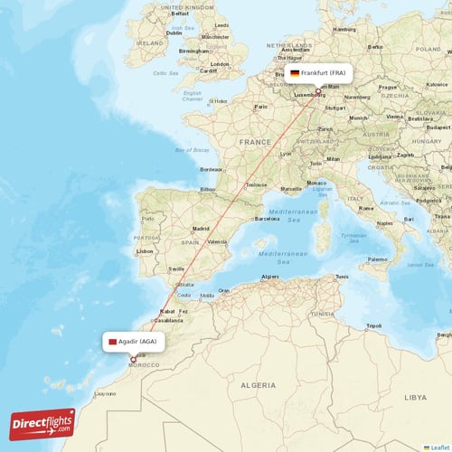 Frankfurt - Agadir direct flight map